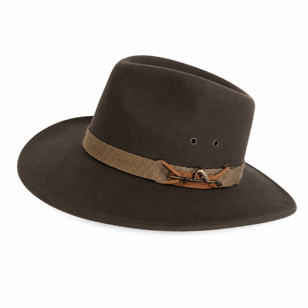 Dorfman Pacific Medium Outback Hat Brown Wool Felt Fishing Pin Made in USA Cabin